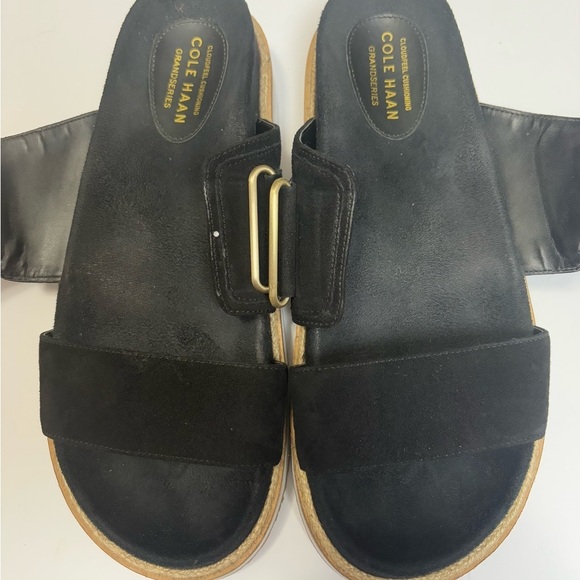 Cole Haan Black Suede Double-Strap Platform Sandals. Velcro Straps for Comfort. - Picture 8 of 13